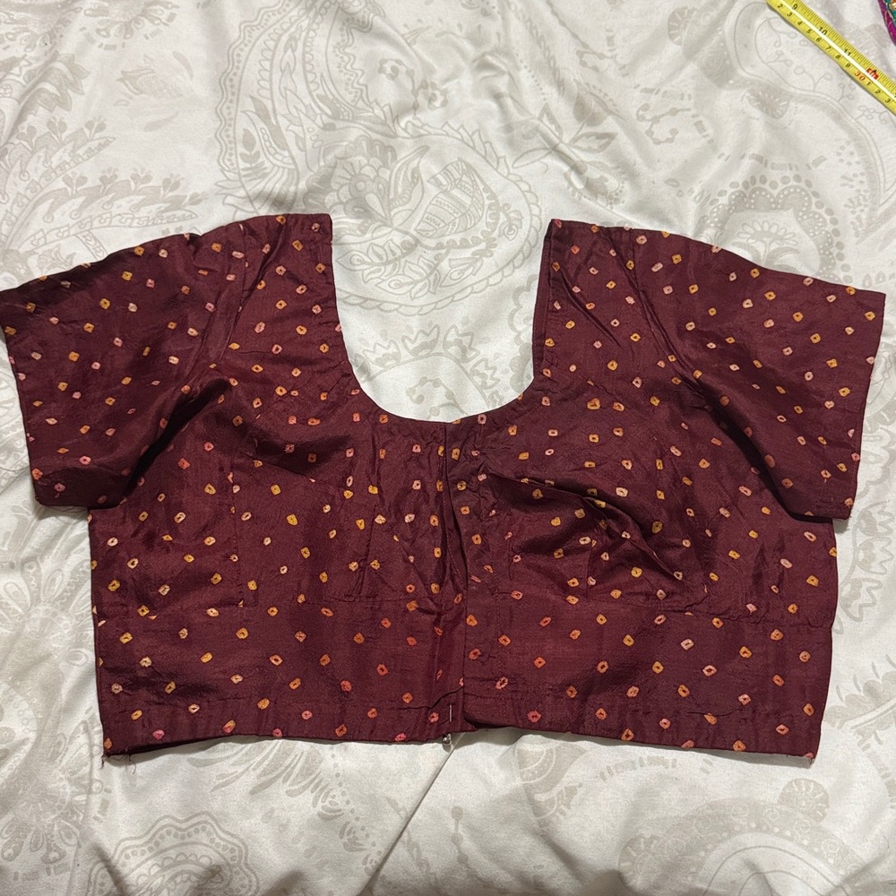 Maroon Blouse with Gold Dots